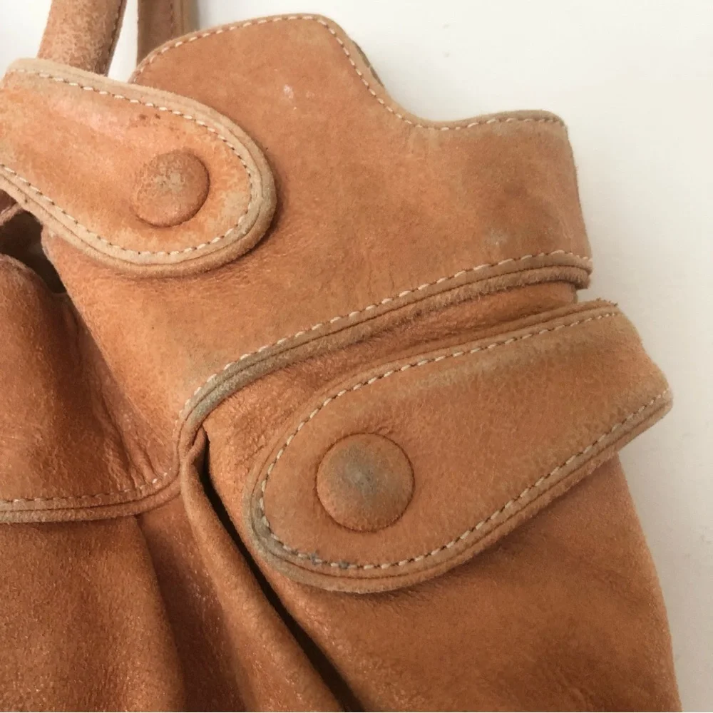 BOTKIER Camel Tan Metallic Suede Leather Crescent Hobo Boho Handbag Bag Purse
